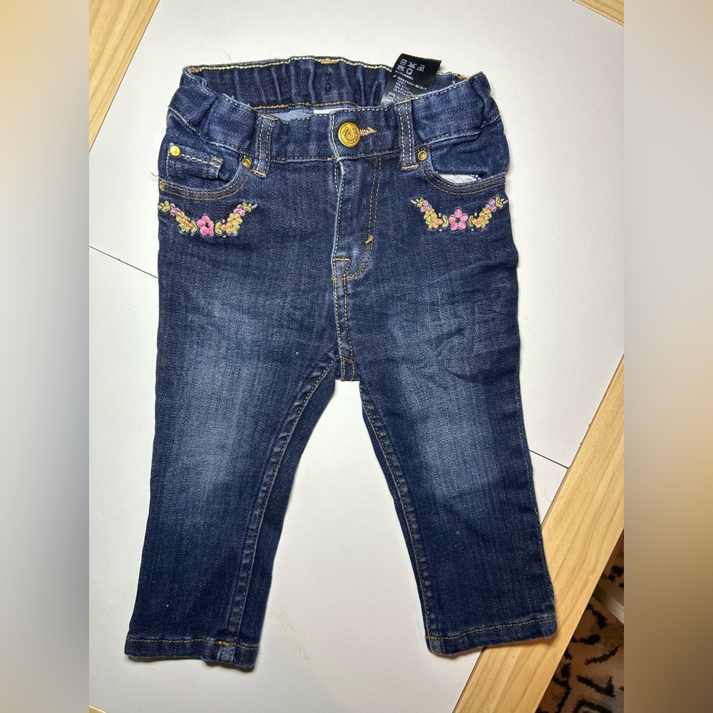 H&M Dark Blue Kids Jeans with Floral Embroidery